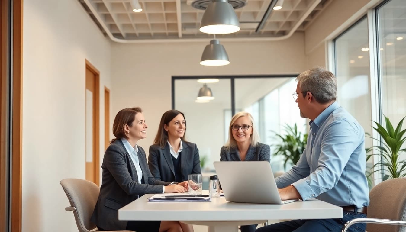 Beraterteam strategisiert Unternehmensberatung für Pflegeeinrichtungen mit kreativen Ansätzen.