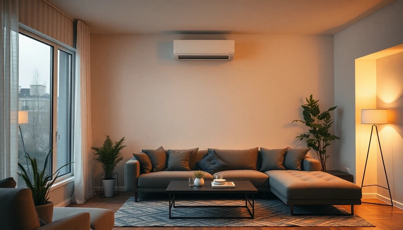 Klimaanlage im modernen Wohnzimmer für angenehme Raumtemperatur und Komfort