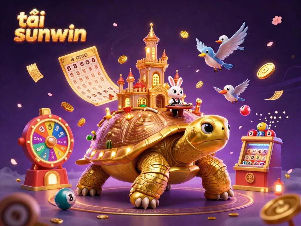Experience tải sunwin with a vibrant 3D scene featuring a magical tortoise casino and playful elements.
