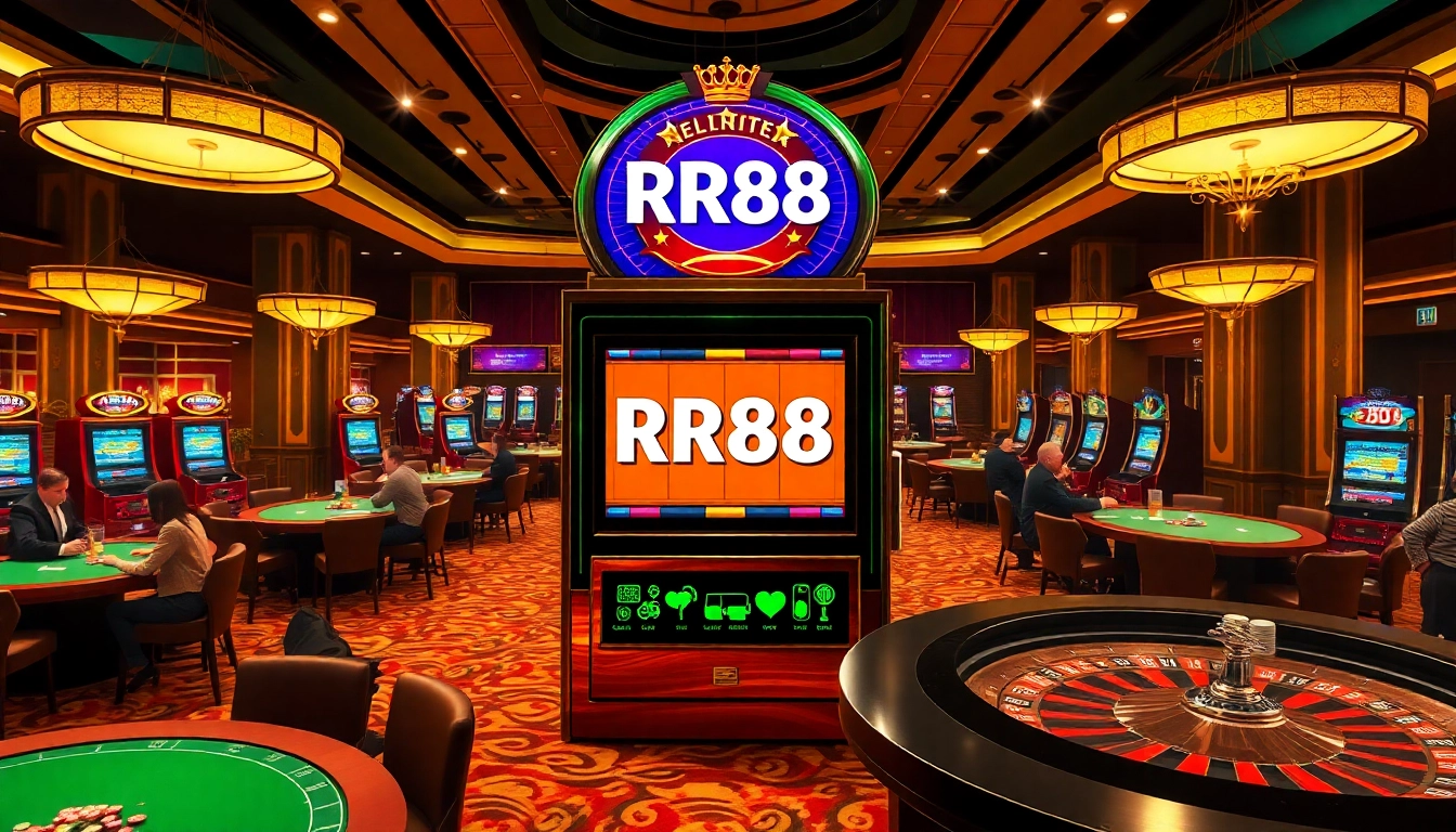 Experience RR88 excitement with engaging casino tables, vibrant slot machines, and players winning big.