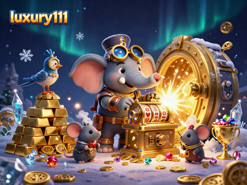 Spin the luxury111 slot machine with a whimsical steampunk elephant and vibrant gems!