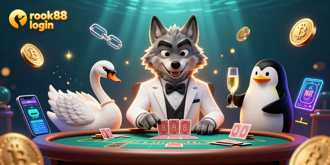 Engage with the vibrant rokok88 login scene featuring a debonair wolf at a baccarat table