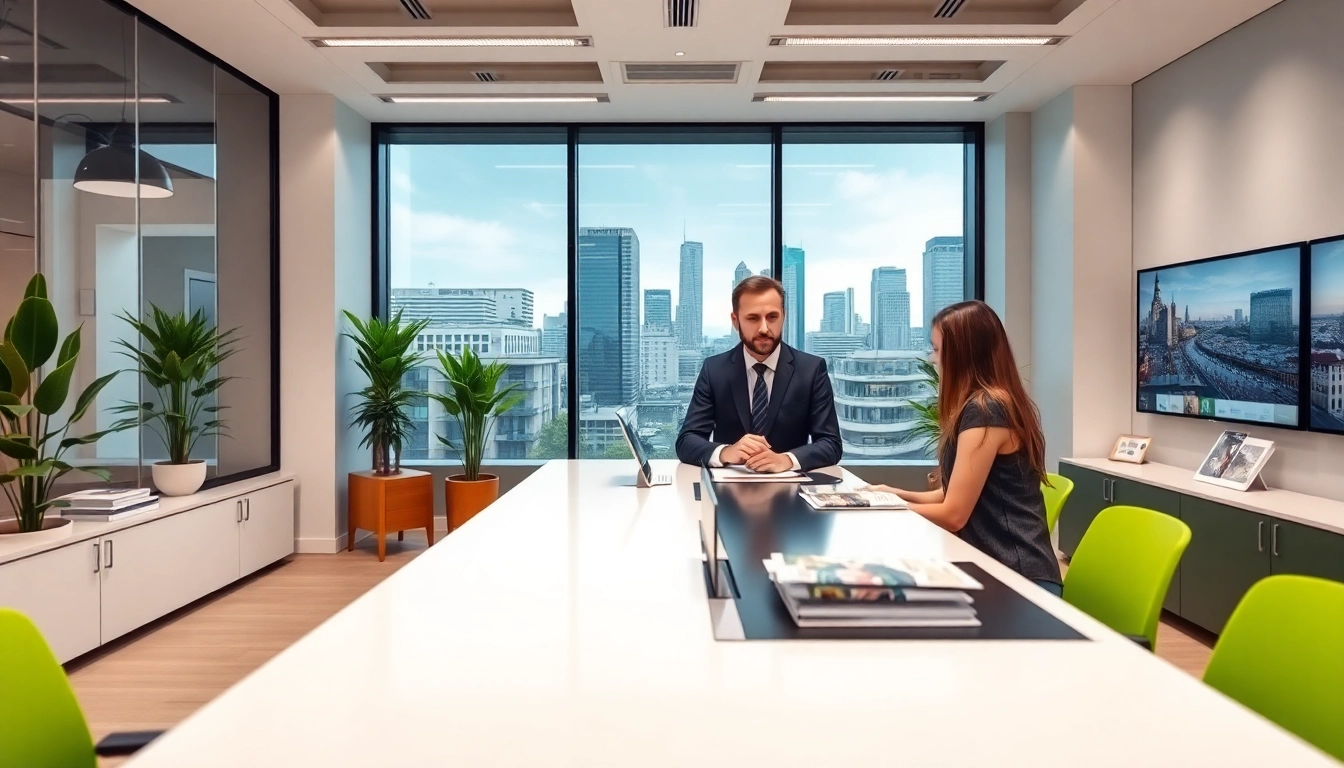 Immobilienmakler Frankfurt Sachsenhausen beraten Kunden in einem modernen Büro.