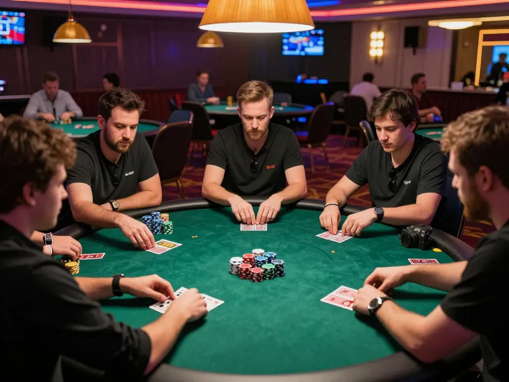 Players engaged in a poker game at MB66, showcasing strategy and high-stakes betting.