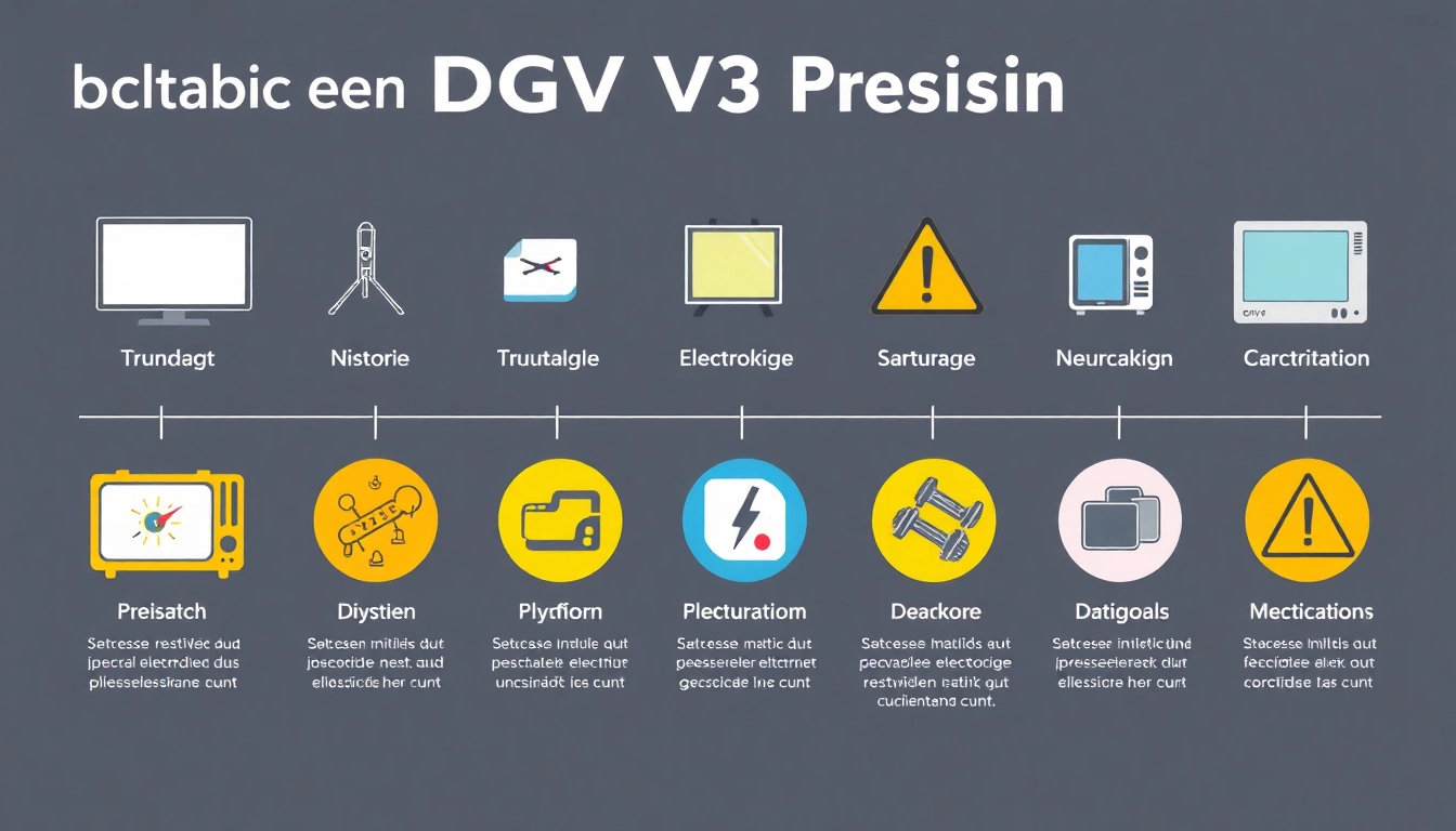 Visualisierung der DGUV V3 Prüfung, die verschiedene Prüfungen elektrischer Geräte und sicherheitsrelevante Elemente darstellt.