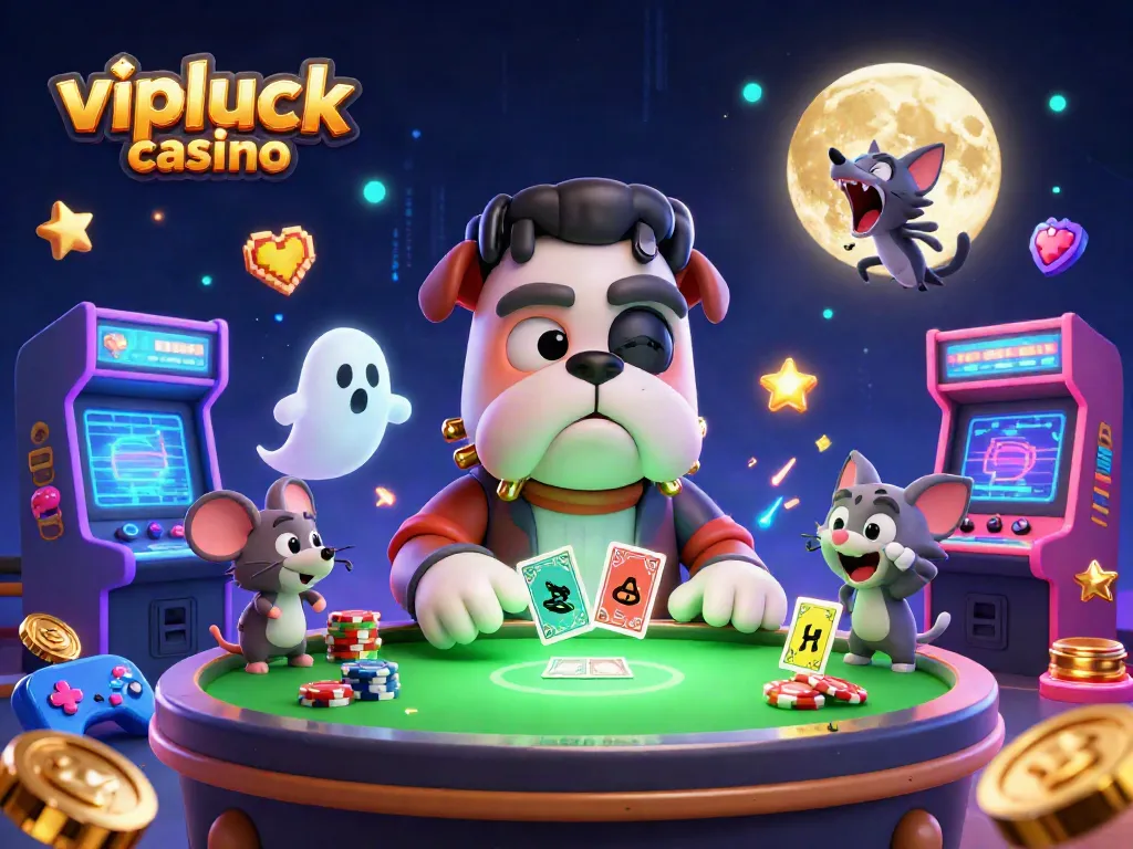 Experience thrilling gameplay at vipluck casino with cartoon characters in a vibrant casino setting.