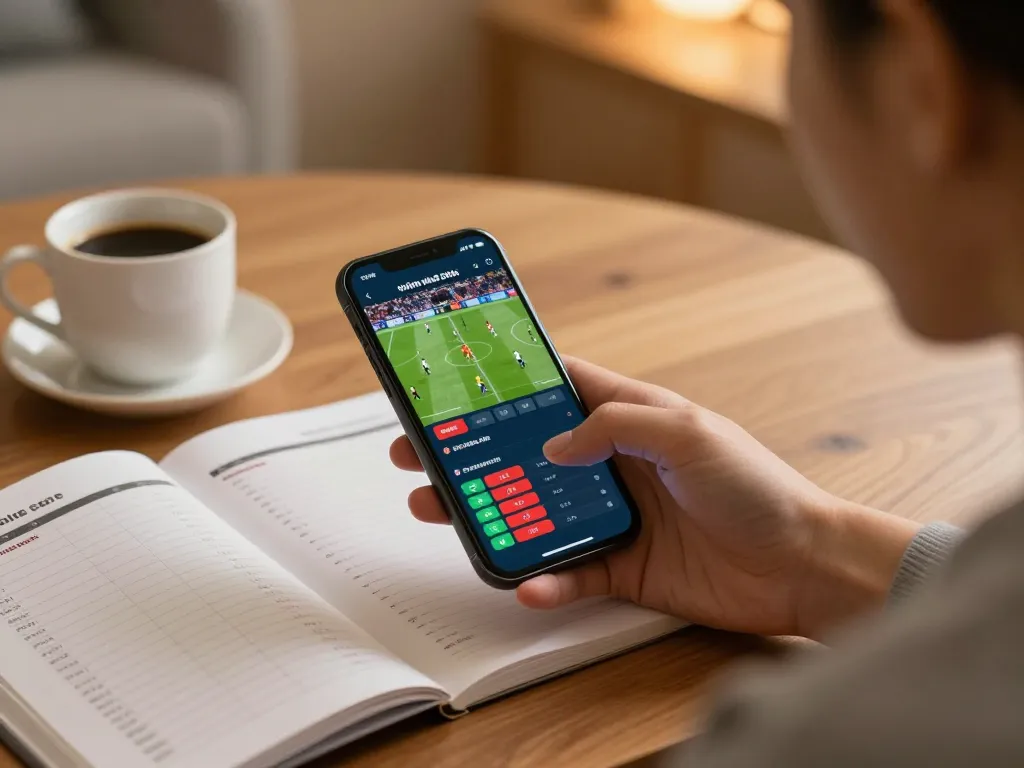 Engaging in soi kèo nhà cái while placing bets on a smartphone during a live sports event.