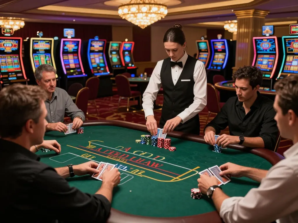 Engaging players at a blackjack table focusing on strategy at https://va88.uno/ in a luxurious casino setting.