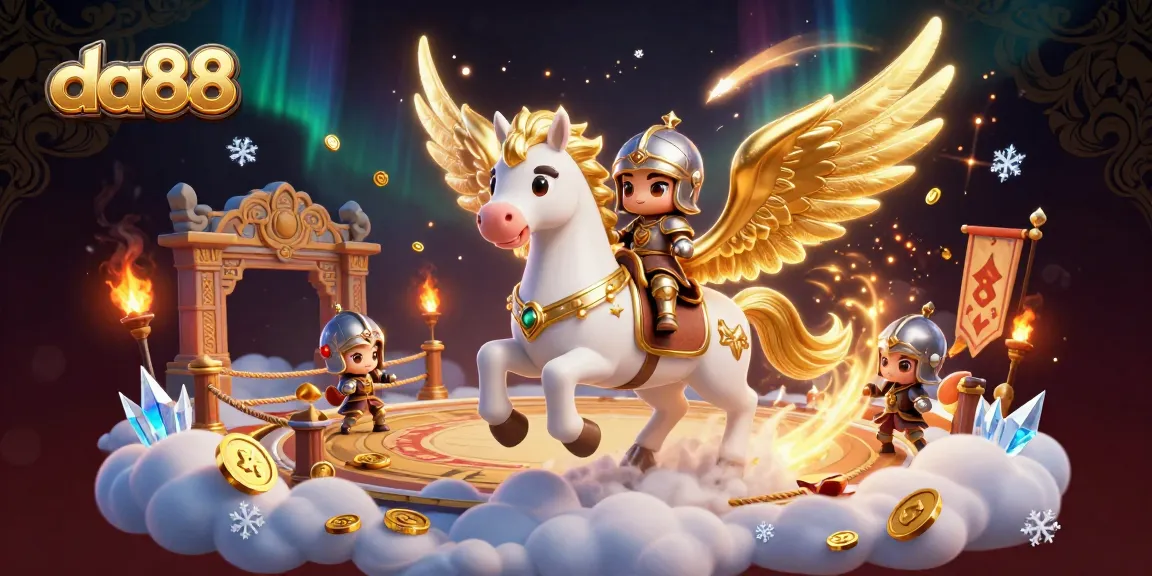 Experience thrilling gameplay at da88 with a celestial knight and horse in an action-packed casino scene.
