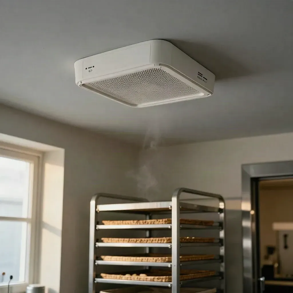 WLAN-Access-Point und Mesh-Node in einer warmen Bäckerei-Backstube