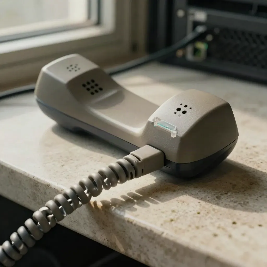 Makro von VoIP-Halterung, Ethernet-Kuppler und Cat6-Kabeln auf Stein