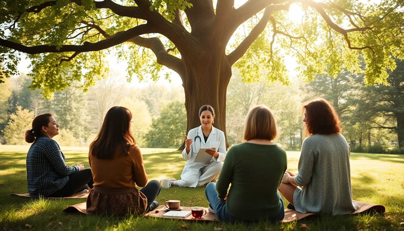 Fostering emotional wellbeing in a serene outdoor therapy session with nature as a backdrop.