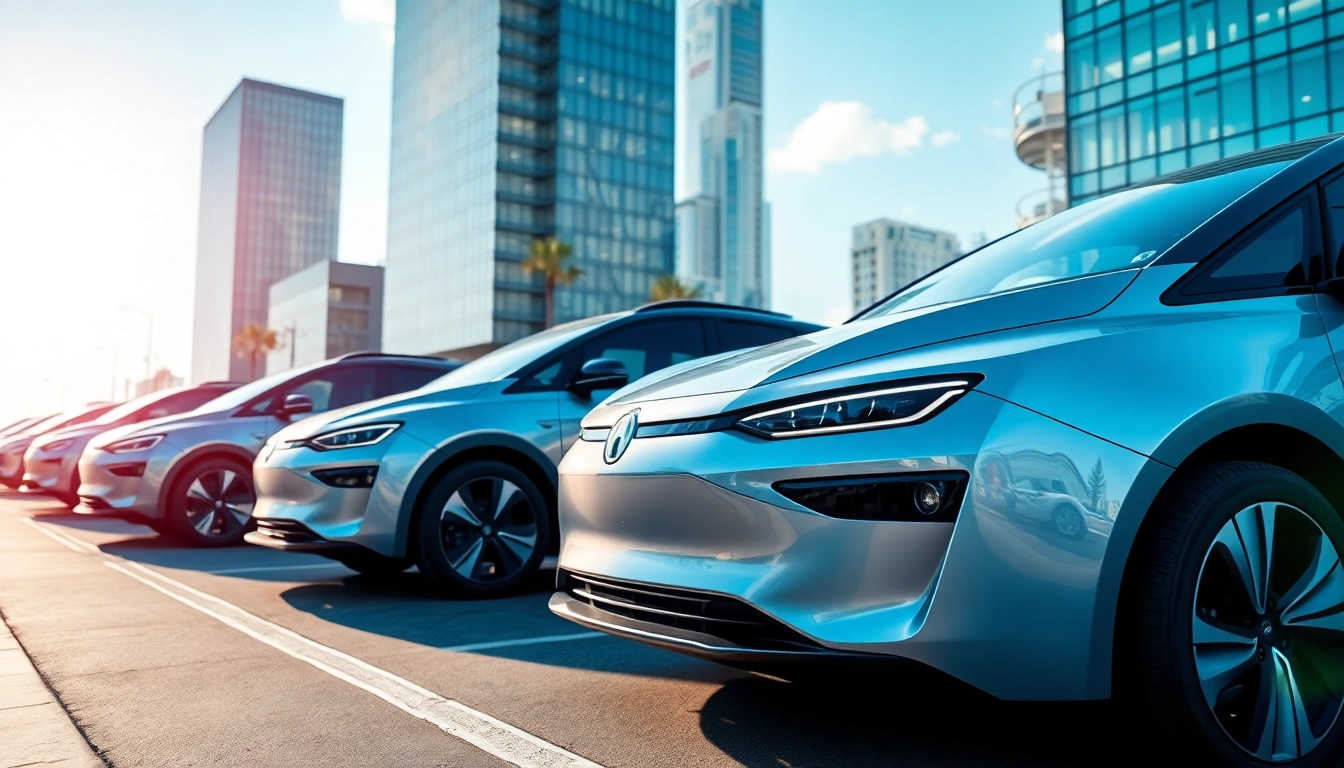 Elektroautos auf einer futuristischen Straße, die innovative Designs präsentieren.