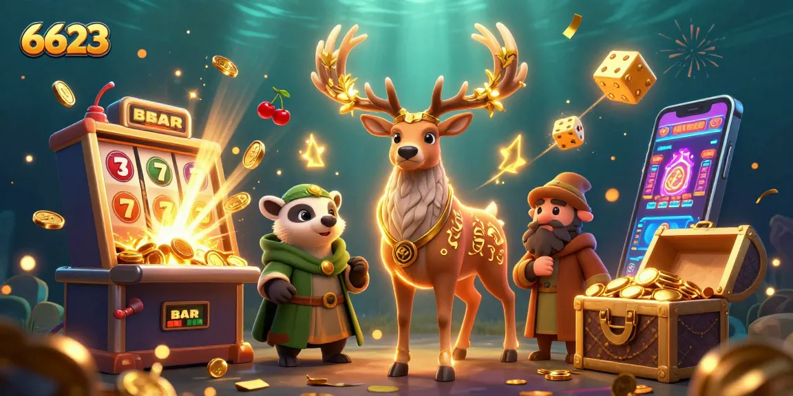 Experience thrilling wins at 6623 with vibrant casino game elements and enchanting characters.