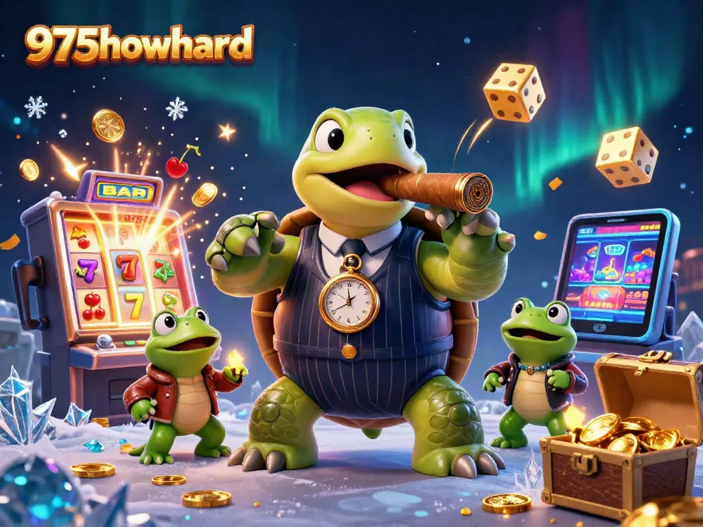 Engage with thrilling casino action at 975howard, featuring a vibrant scene with playful casino characters and spectacular jackpots