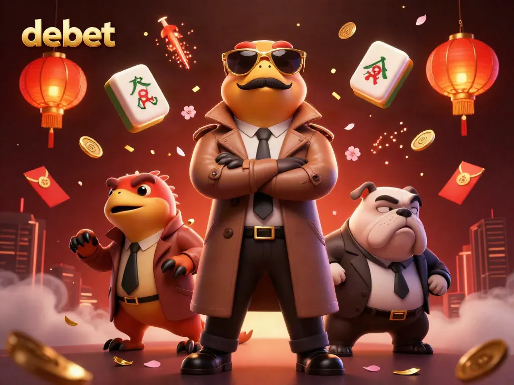 Engage with the vibrant debet casino scene featuring three cartoon raptors in a trench coat trying to enter a VIP lounge.