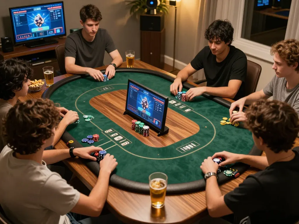 Engaging poker gameplay at home with Man 88 players enjoying strategic moments and cozy atmosphere.