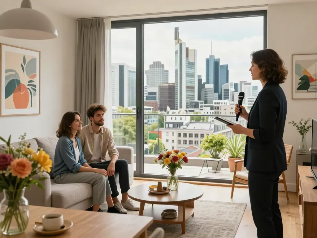 Bester Immobilienmakler Frankfurt präsentiert modernes Apartment mit Stadtblick und professioneller Beratung.