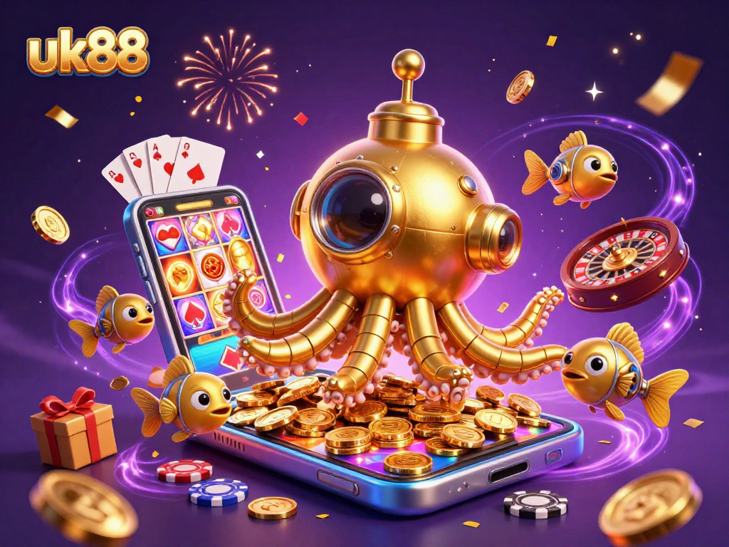 Engage with exciting slots at uk88 featuring a kraken submarine emerging from golden coins.