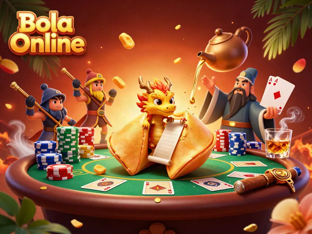 Bola Online poker action scene with a wise dragon and golden elements enhancing the excitement.