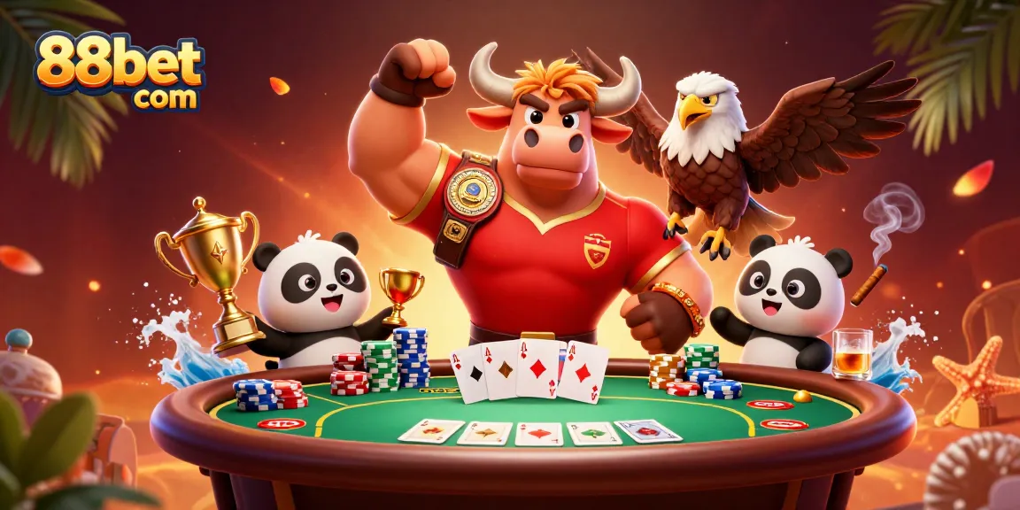 Play exciting games at 88bet com with a dynamic casino scene featuring action-packed characters.