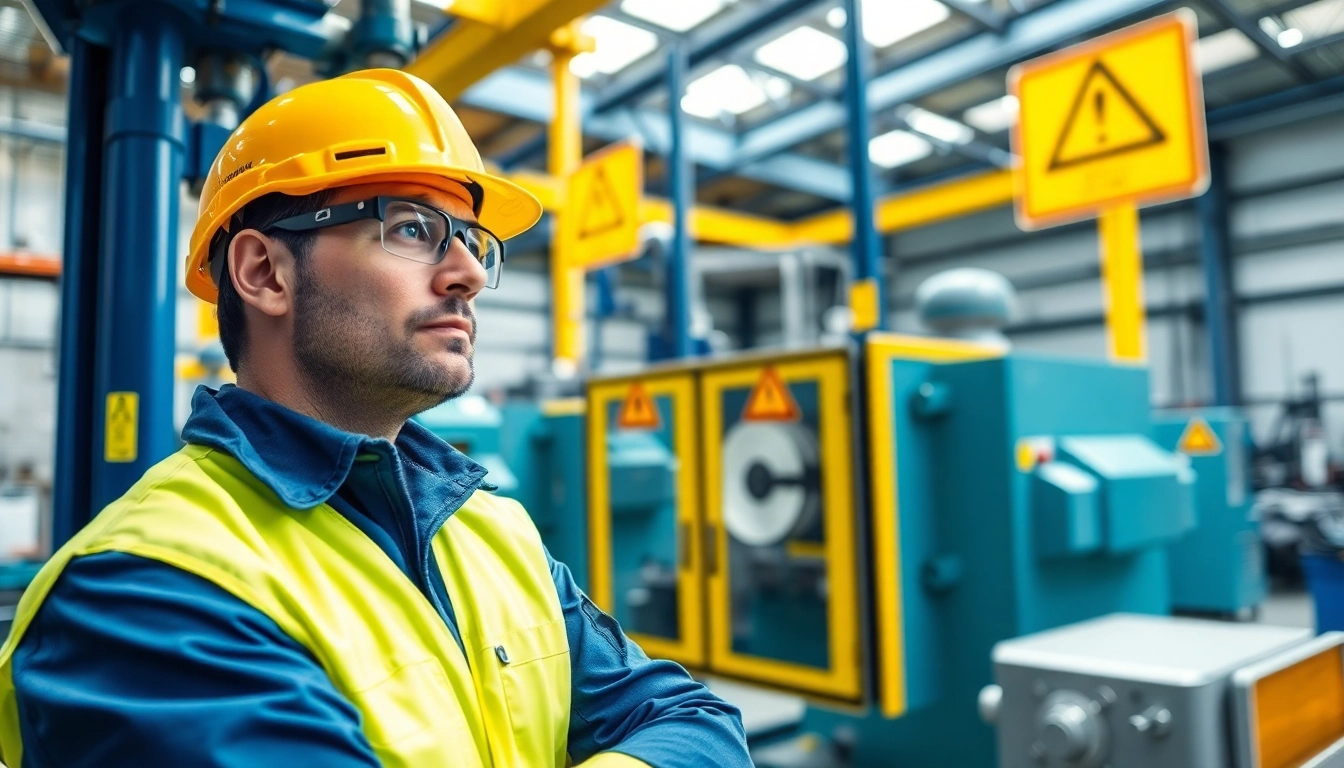 DGUV V3 Prüfung in action: Engineer inspecting safety equipment in a workshop environment.
