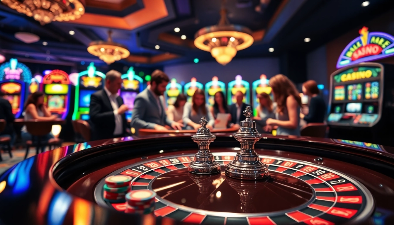 Spannende Casino Atmosphäre mit einem Roulette Tisch und Karten bei casino spiele.de
