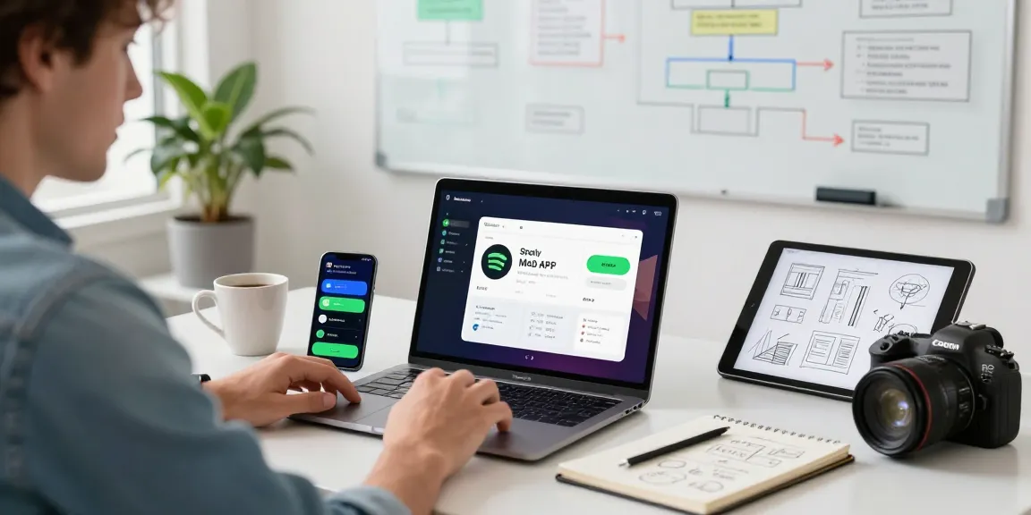 Discover Spotify mod apk features in a modern app development workspace.