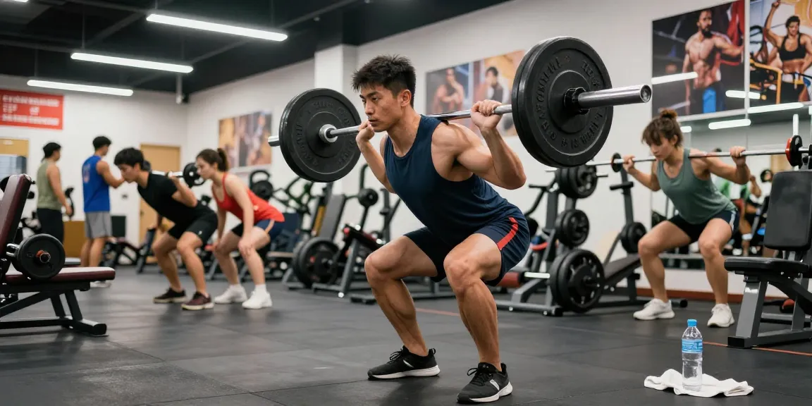 Trainingseinheit in einem Fitnessstudio, die die Anabolika Shop Deutschland Atmosphäre zeigt, mit Bodybuildern, die Gewichte heben, engagierte Stimmung