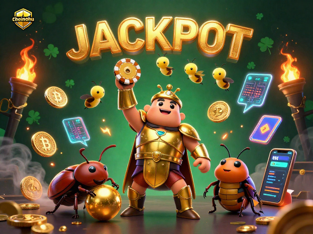 Experience the thrill of choinohu gaming with a victorious beetle lifting a poker chip.