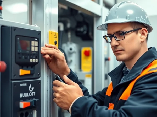 Technician performing DGUV V3 Prüfung for electrical equipment safety inspection, showcasing precise tools and attention to detail.