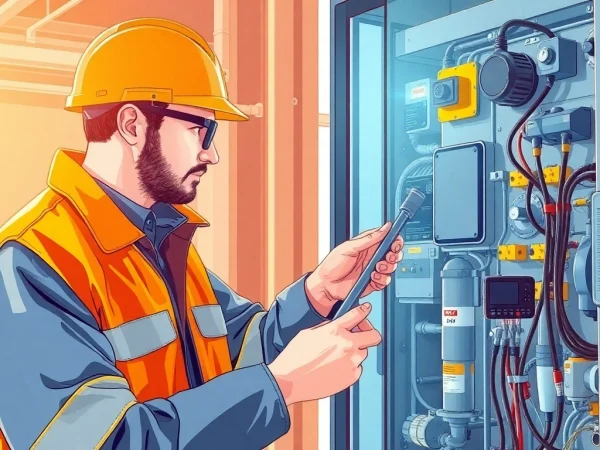 Technician conducting a BGV A3 compliance inspection on electrical equipment.