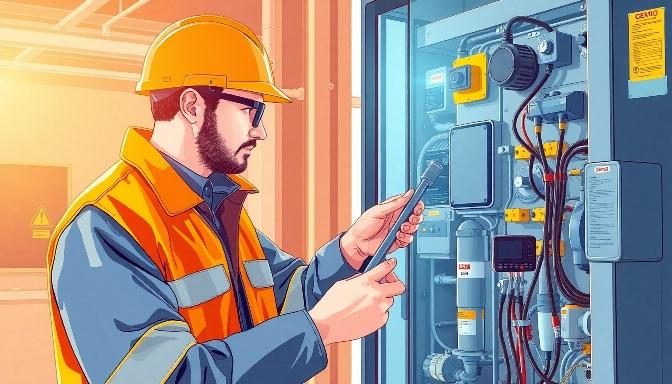 Technician conducting a BGV A3 compliance inspection on electrical equipment.