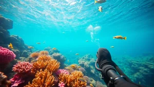 Tauchen in Mexiko mit einem atemberaubenden Blick auf farbenfrohe Korallenriffe und tropische Fische.