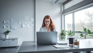 Professioneller Headhunter Schweiz arbeitet in moderner Büroumgebung mit Laptop.