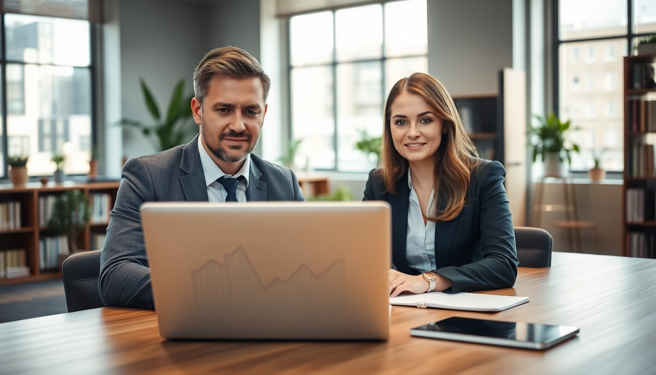 Headhunter berät Kunden über Karrieremöglichkeiten in einem modernen Büro.