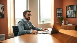 Headhunter Gesundheitswesen bei der Arbeit in einem modernen Büro-Setup.