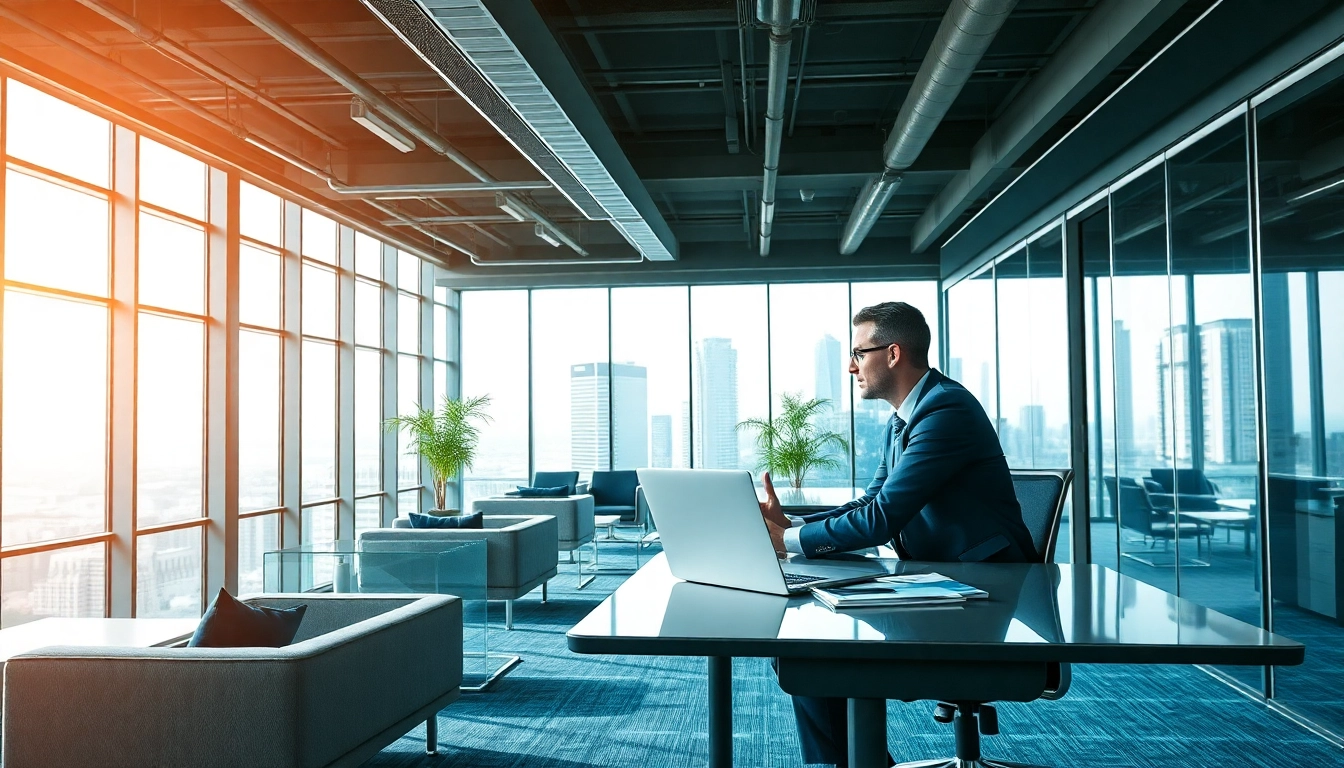 Headhunter IT arbeitet konzentriert an einem modernen Schreibtisch.
