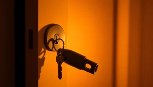 Schlüsseldienst Berlin günstig – Türöffnung mit professionellem Werkzeug und einem Berater in Aktion. Sicherheit und Expertise vermittelt.