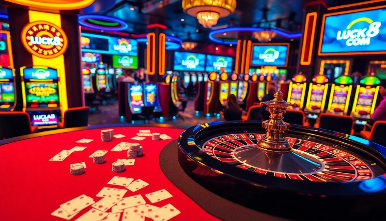Experience exciting gameplay at LUCK8.COM with professional casino gaming tables and vibrant slot machines.