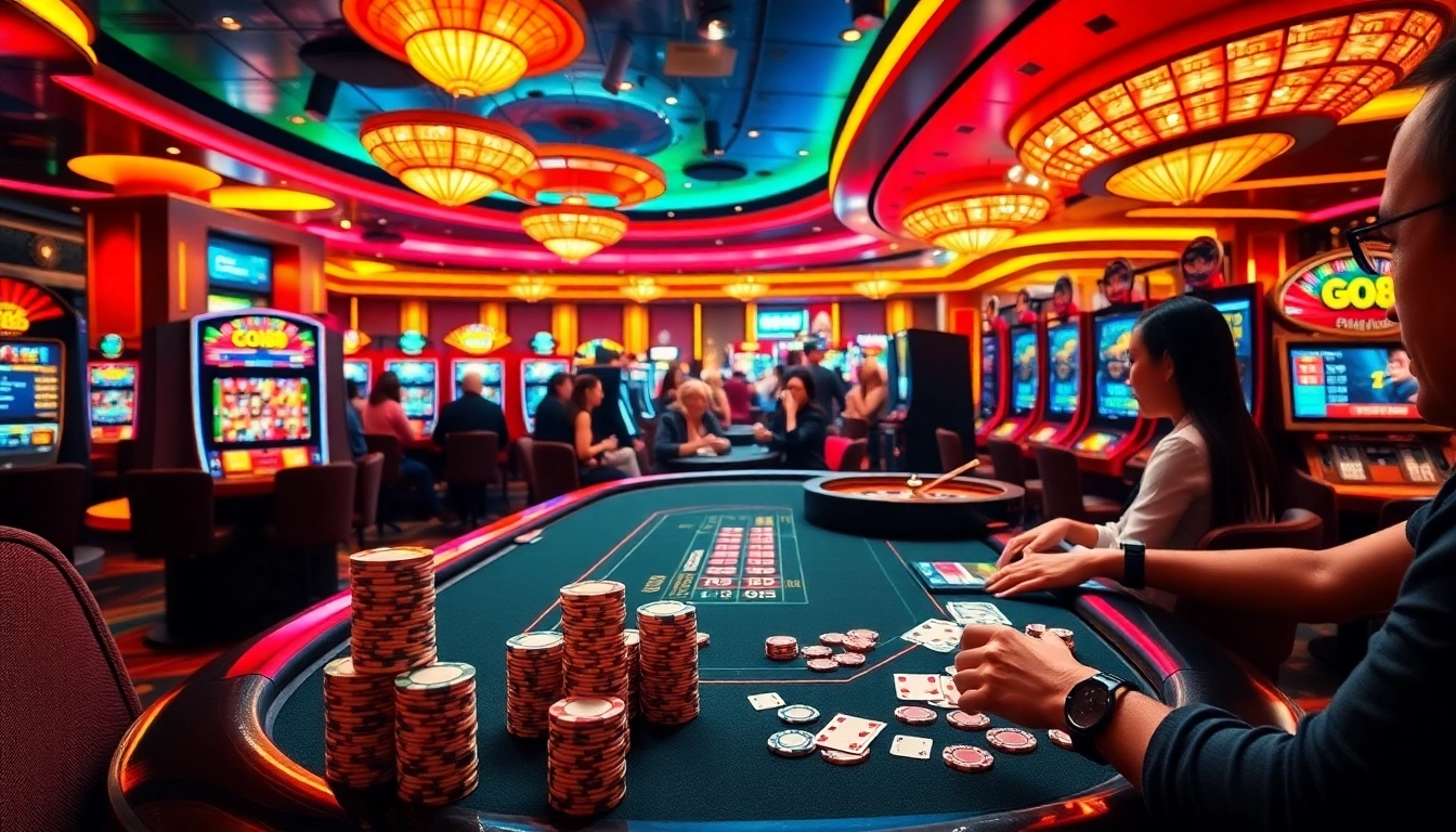 Experience the thrill of Go88 at a vibrant casino scene with poker chips and cards.