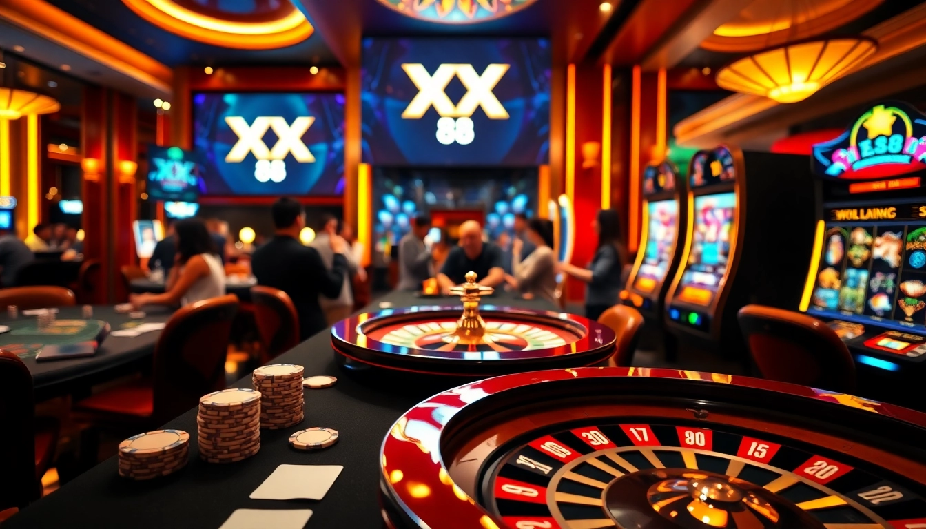 Experience the excitement of TT 88 in a luxurious casino environment with stylish gaming tables.
