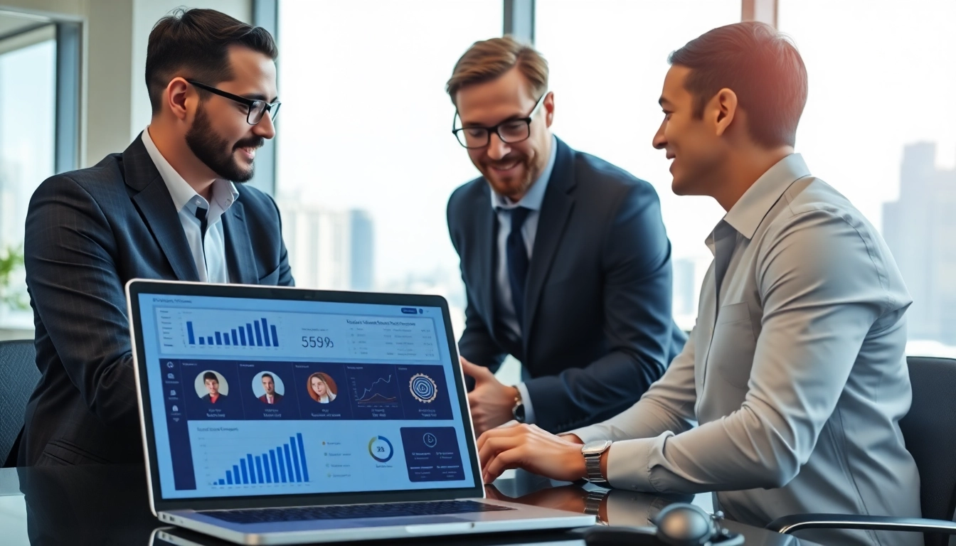 Headhunter IT beraten Kunden in modernem Büro mit Laptop und Überblick über Kandidaten.