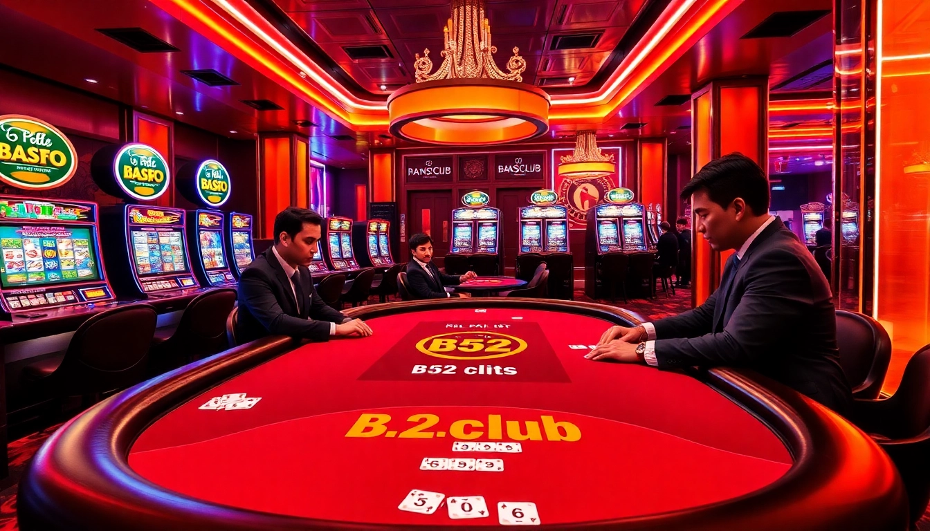 B52club poker table with players showcasing an exciting casino atmosphere.