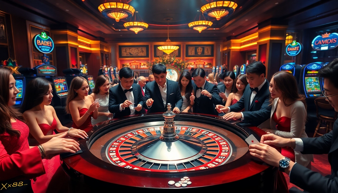 Experience the thrill of https://xx88.eu.com/ with gamblers at an exciting roulette table scene.