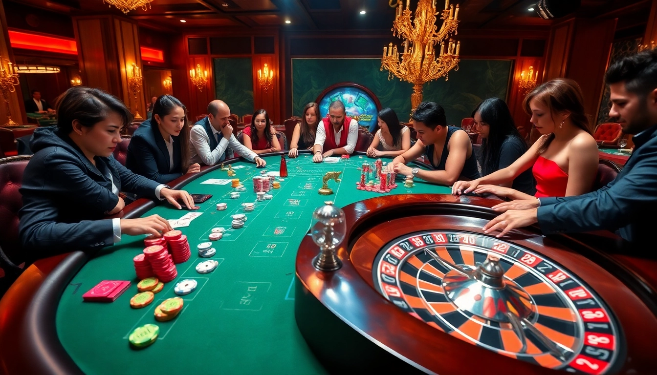 Bancadoithuong.futbol features vibrant casino gameplay highlighting poker chips and roulette excitement.