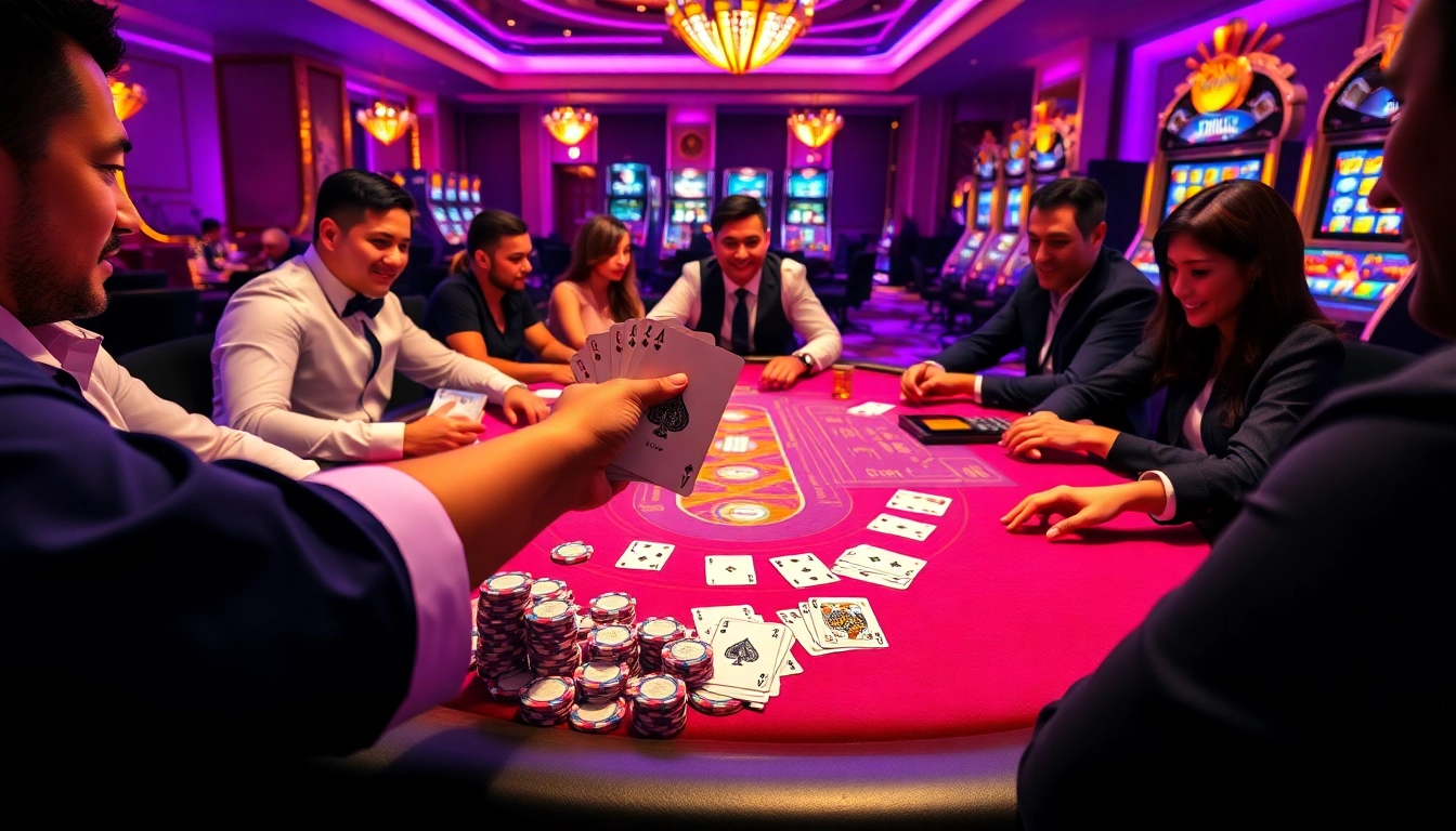 Exciting poker game at tại 789club with vibrant atmosphere and winning players.