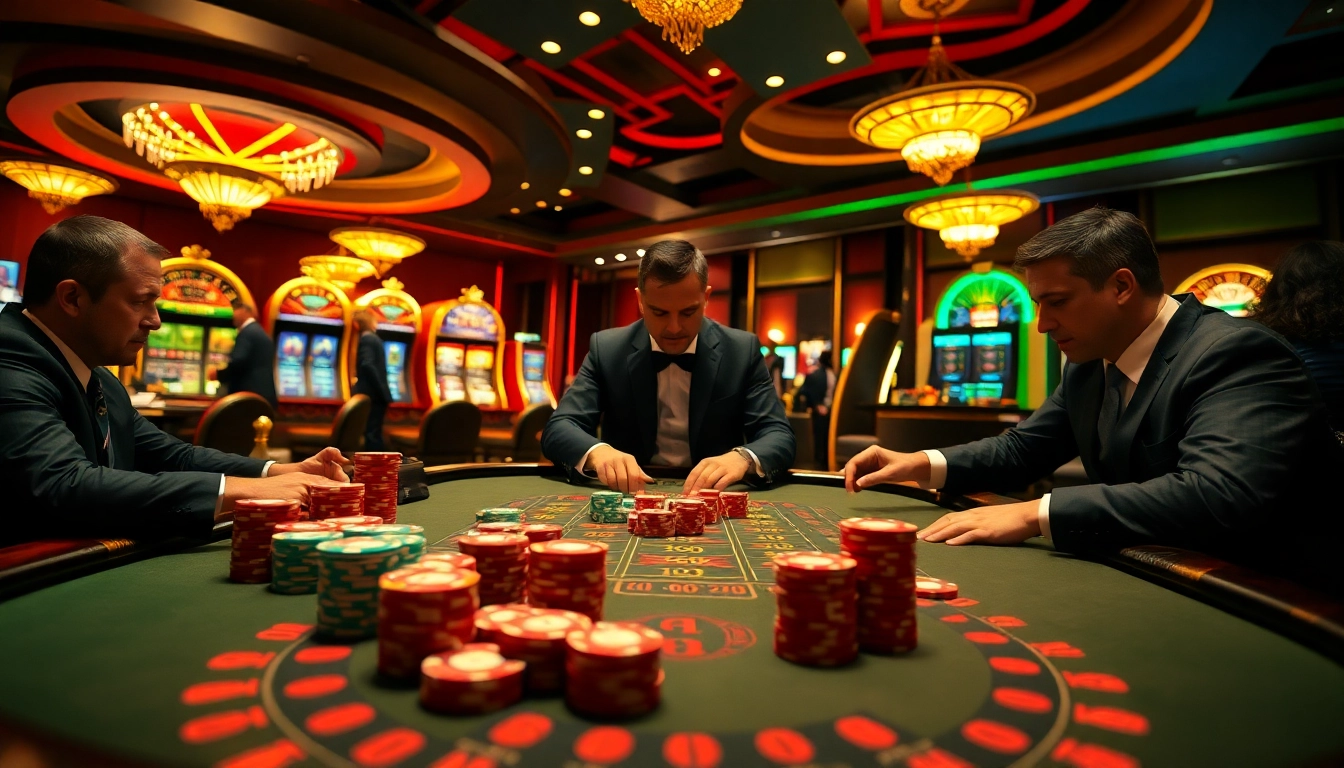 Engaging players at a poker table in a luxurious casino setting inspired by https://gk88.city/ showcasing excitement and strategy.